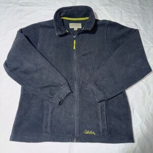 Cabelas Jacket‎ Men's L Black Fleece Full Zip Outdoor Pockets Logo Embroidered